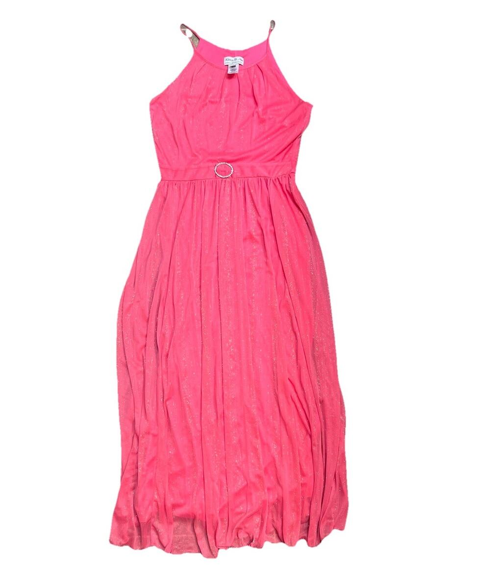 Alexa B Petite 6P Pink Glitter Maxi Dress Sleeveless Empire Waist Formal Prom